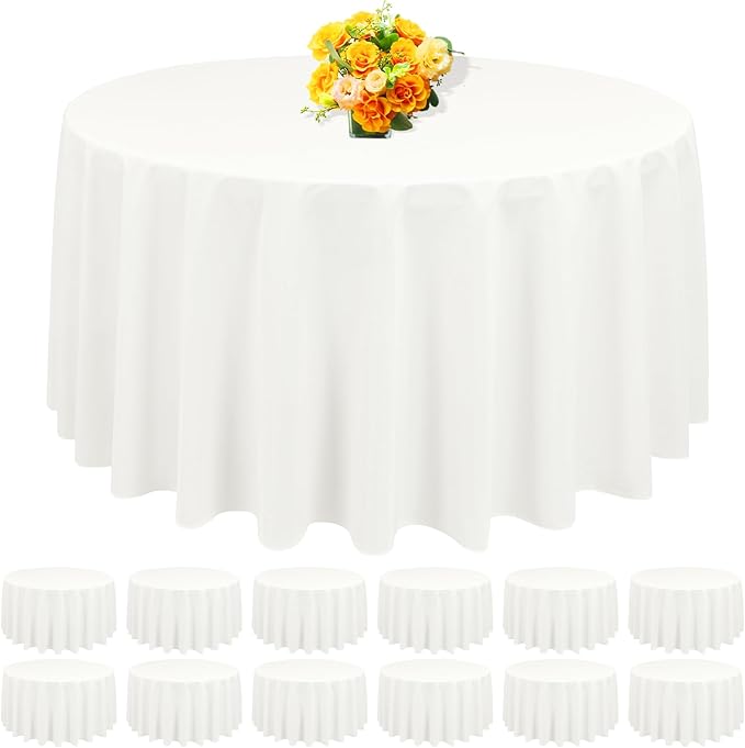 12 Pack Round Tablecloth 90 Inch - Ivory Polyester Table Cloth for Round Table, Premium Ivory Tableclothes Washable Fabric Table Cover for Wedding Party Banquet Restaurant Reception Dining