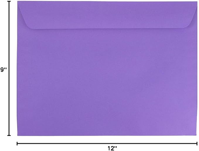 JAM PAPER 9 x 12 Booklet Colored Envelopes - Violet Purple Recycled - 25/Pack