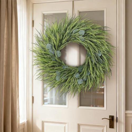 26" artificial eucalyptus with fake saw grass wreath, view 9