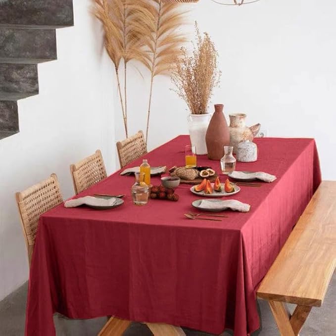 Talasily Linen Tablecloth 100% Pure Linen Table Cloth 60x120 Inches Rectangle Tablecloths Washable Cloths for Kitchen, Dining, Buffet Parties, Holidays, Picnic, Weddings and Restaurants-Christmas Red