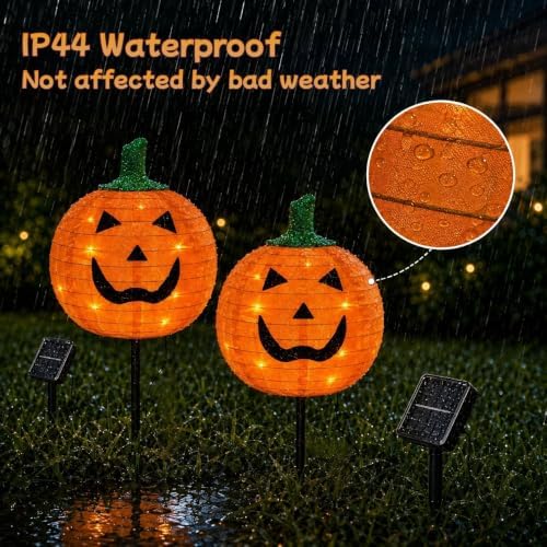 solar halloween pumpkin stake light with 8 lighting showing dimensions