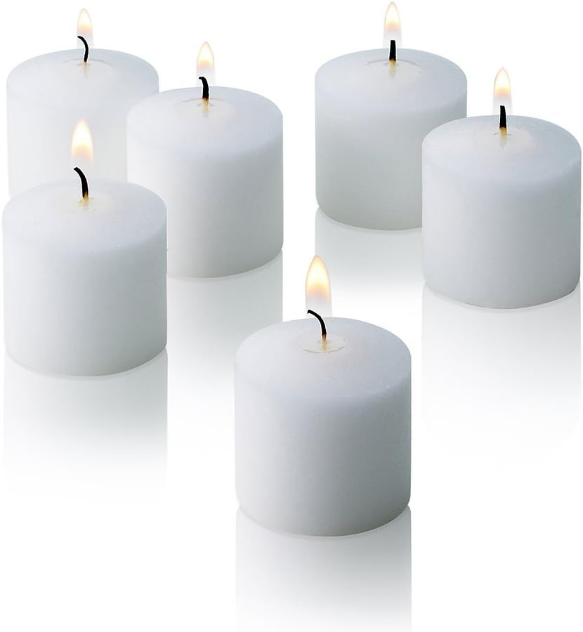 Bulk Pack of 144 White Votive Candles - Box of 144 Unscented Candles - 10 Hour Burn Time - Bulk Candles for Weddings, Parties, Spas and Decorations