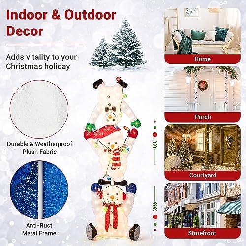 tangkula 5.6 ft lighted christmas stacked snowman, 3d, view 9