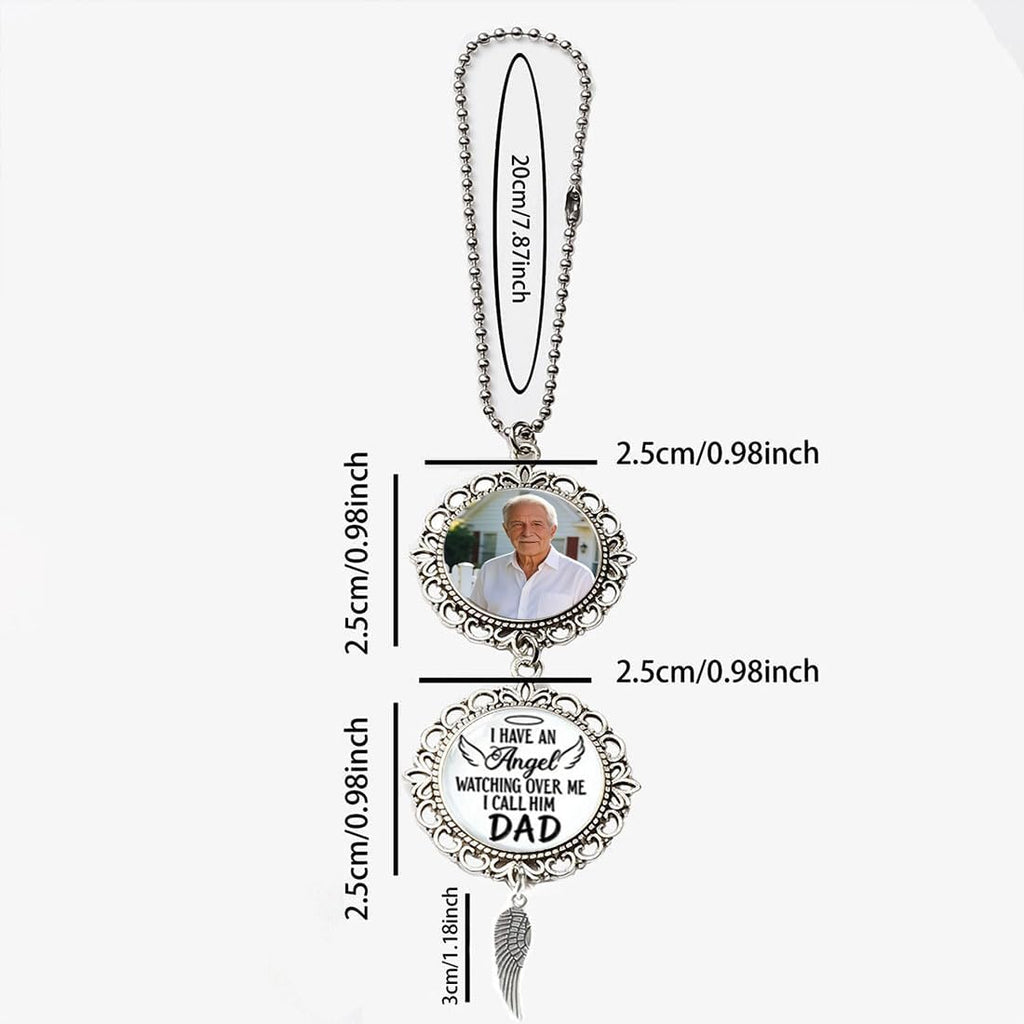 Customizable Memorial Car Hanging Ornament for Men - Personalized Photo & Name Angel Wing Pendant, Sympathy Gift for Loss of Father Remembrance Car Decor