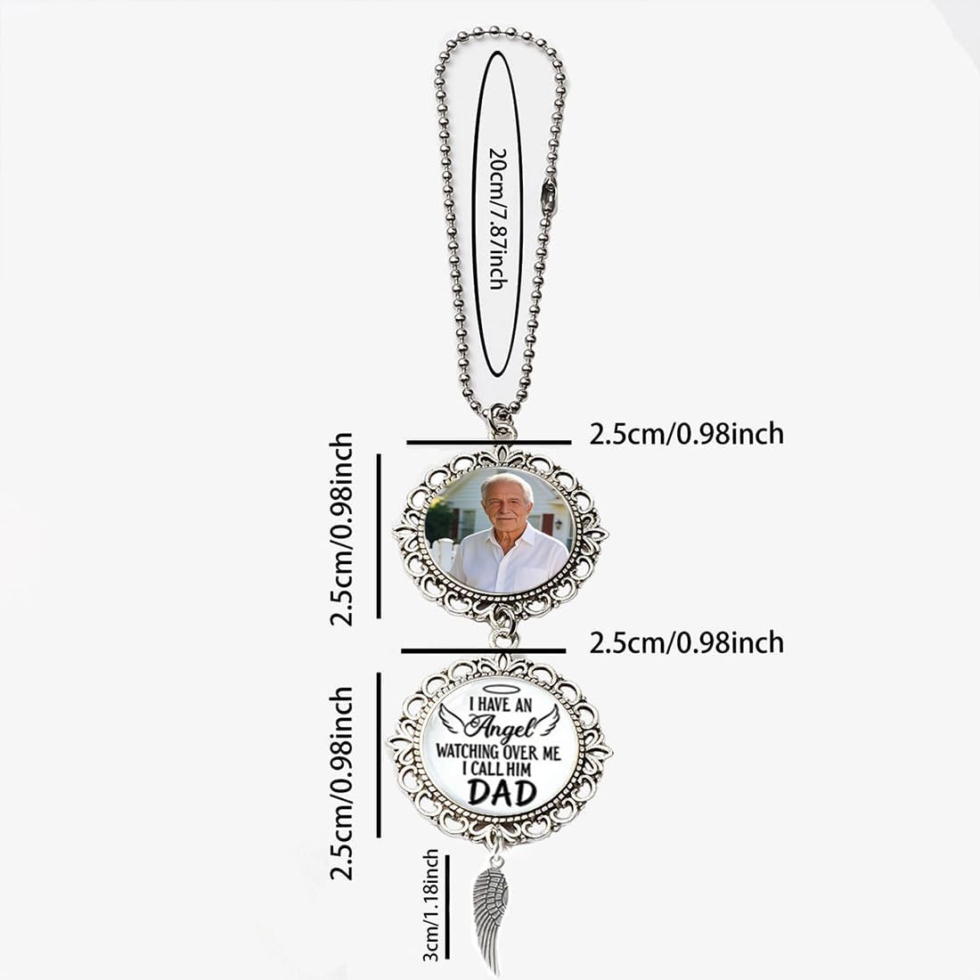 Customizable Memorial Car Hanging Ornament for Men - Personalized Photo & Name Angel Wing Pendant, Sympathy Gift for Loss of Father Remembrance Car Decor