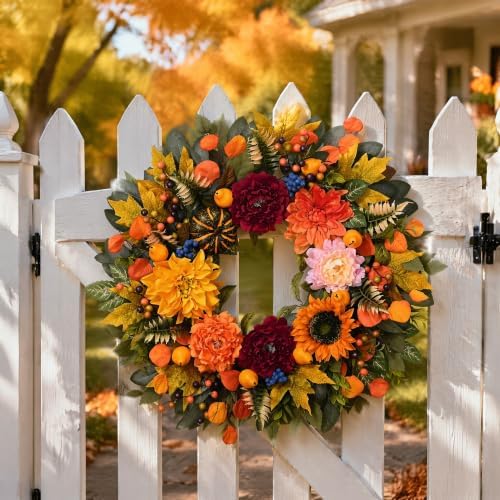 waipfaru 26 inch harvest fall wreaths for front showing dimensions