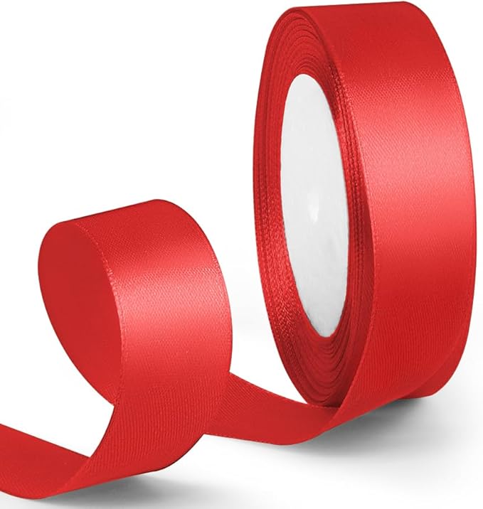 1 Inch 25 Yards Red Ribbon, Red Satin Ribbon for Gift Wrapping, Christmas Tree, Wedding, Birthday Party Decoration, Craft, Hair, Floral, Sewing