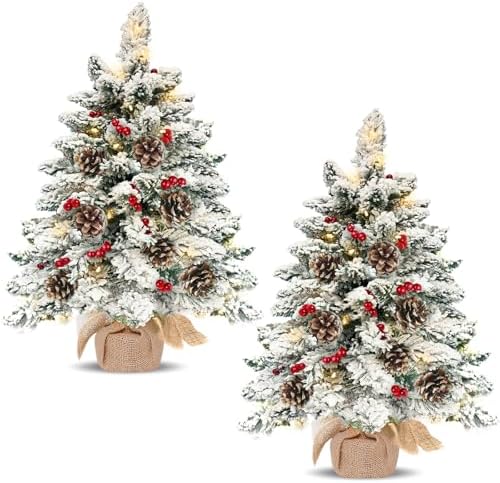 24"/2ft thick snow flocked tabletop christmas tree battery, main product view