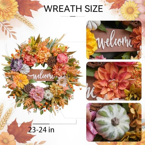 fall wreaths for front door 24 inch autumn, side view