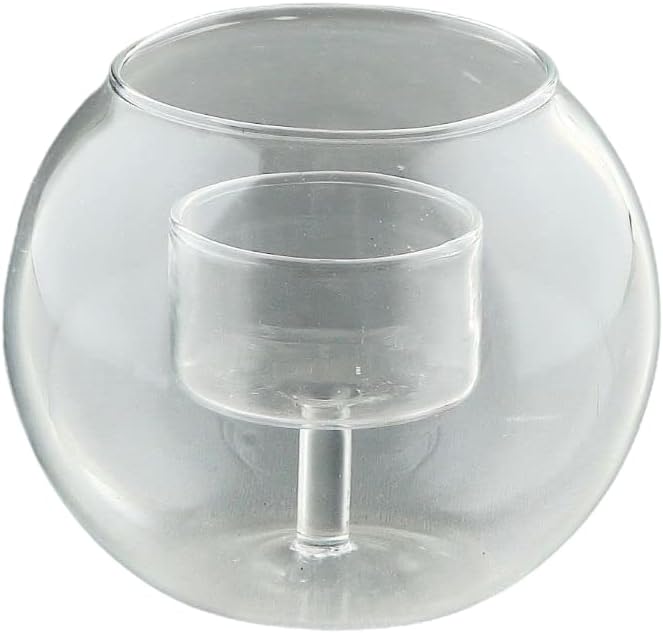 Handblown Floating Inner Cup Glass Candle Holder - 4.5" - Clear