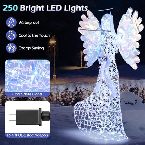 tangkula 5.2 ft christmas lighted iridescent angel with, side view