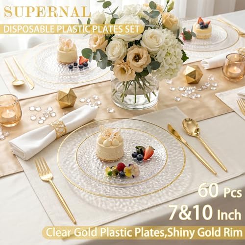 rubtlamp 60pcs clear plastic plates,clear disposable plates with, close-up detail