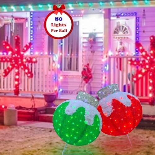 outdoor christmas balls lighted, 2pcs pop-up christmas ornaments, close-up detail