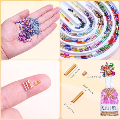 songin bugle beads kit, 6 boxes glass tube showing dimensions