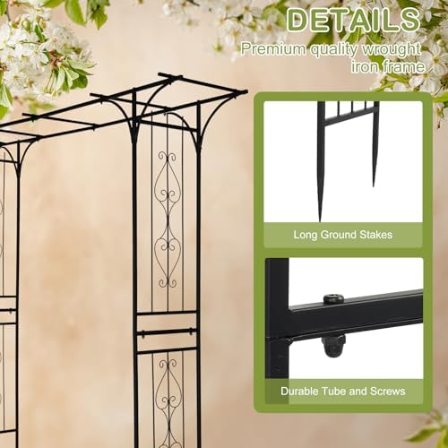 outvita 7ft black metal garden arch arbor trellis, side view