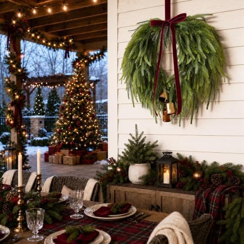 24” christmas wreaths for front door, norfolk pine, package contents