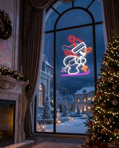 christmas snowman neon sign, skiing snowman led neon, view 9