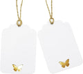 100Pcs Blank Gift Tags with String, Foil Gold Butterfly Large Gift Tags with 65 Ft Jute Twine White Paper Cute Tags for Birthday Baby Shower Wedding Party Gift Wrap Tags