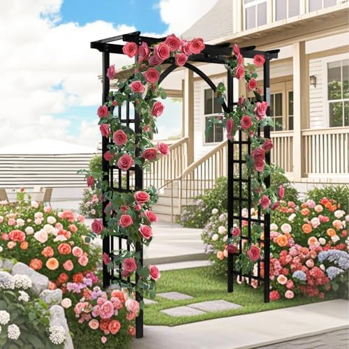 vingli 85in wooden arbor garden arch, wedding arch shown in use