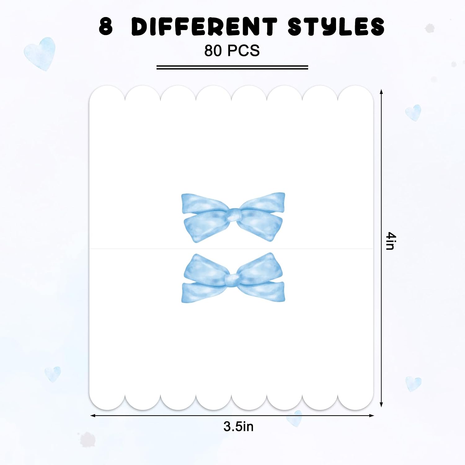 Whaline 80 Pcs Blue Bow Place Cards 8 Design Watercolor Bowknot Tented Name Cards 2 x 3.5 Inch Scalloped Blank Seat Assignment Labels for Party Table Setting Supplies