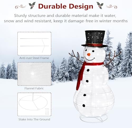 vingli 4ft lighted christmas snowman outdoor decorations, prelit, package contents