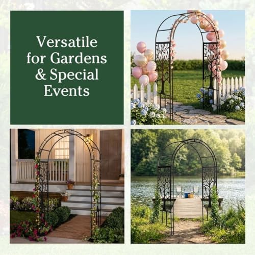 plow & hearth metal garden arch trellis arbor, front angle view