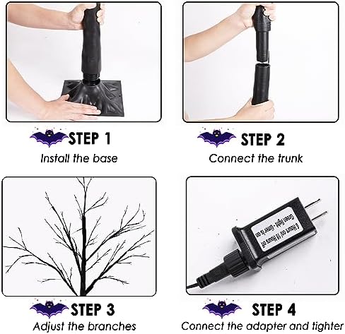 4ft lighted black halloween tree with 96 led showing dimensions