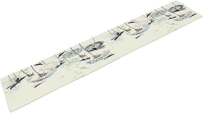 Dandelion Table Runner,Nature Rustic Dragonfly Teal Blue Floral Pattern Print Burlap Tablecloth for Hotel Indoors Outdoor Dining Room Kitchen Table Decor, 13x60in