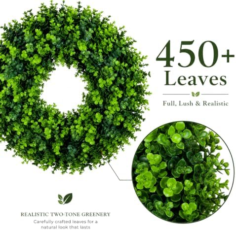 whanley 24 inch artificial boxwood wreath for front, close-up detail