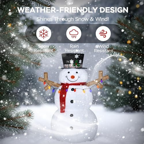 5ft lighted 3d snowman outdoor christmas decor, close-up detail