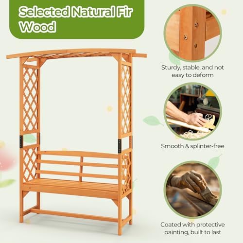 giantex garden arbor with bench, wooden garden arch showing dimensions