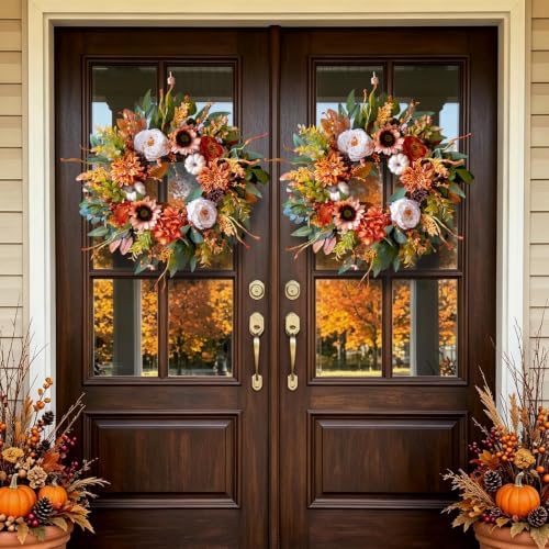 24 inch harvest fall wreaths for front door, front angle view