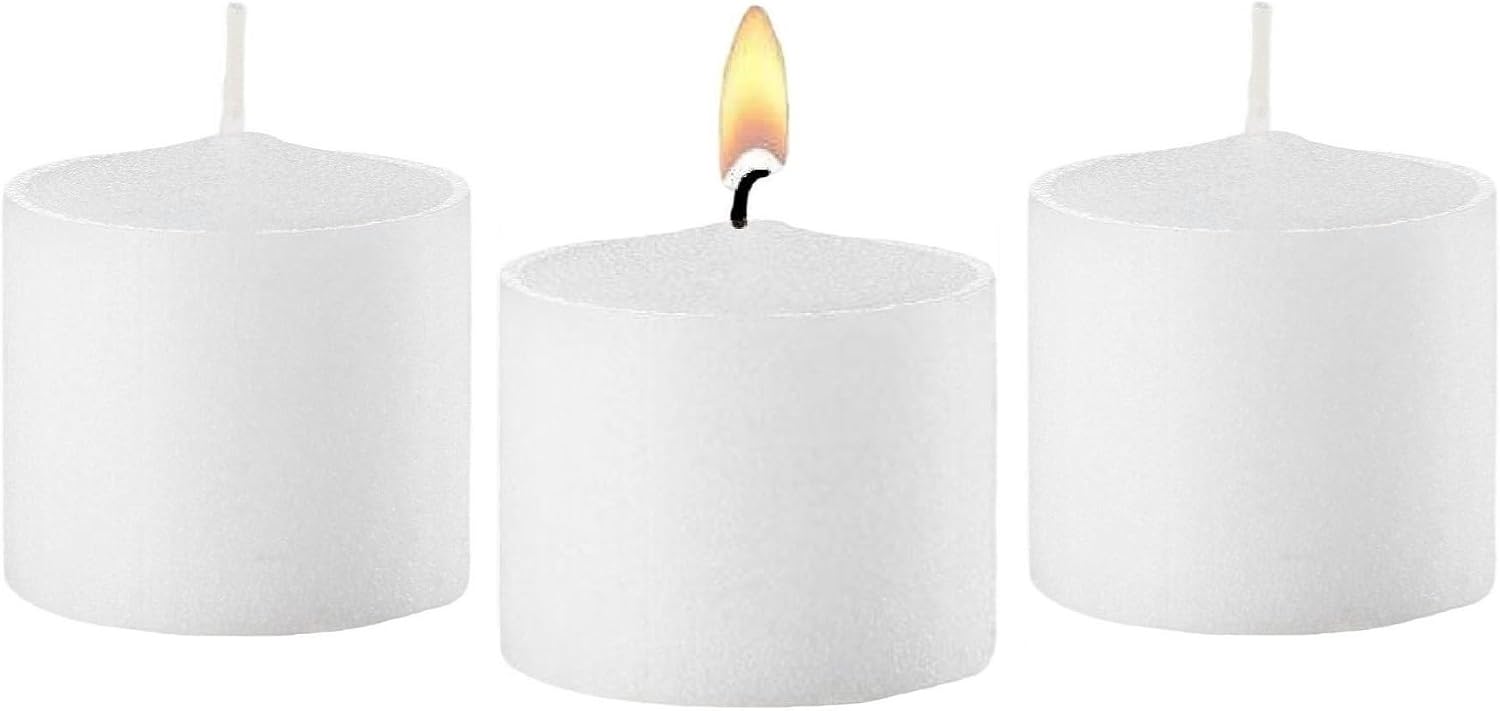 D'light Online Long 10 Hour Burn Time Unscented Votive Candles - Small Candles for Birthdays, Baby Shower, Home Decoration, Restaurants and Weddings (White, 10 Hour - Set of 12)