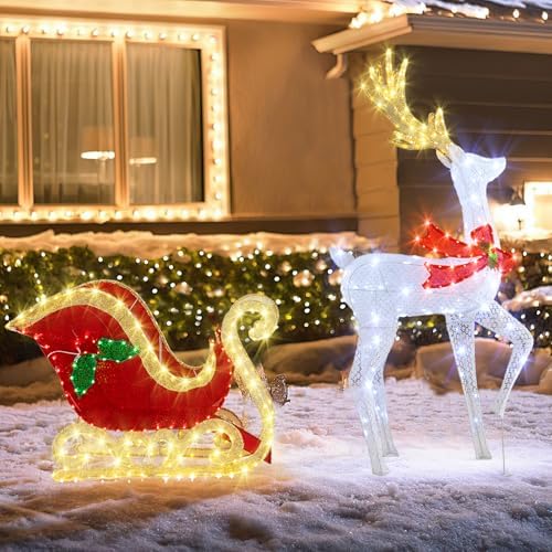 tangkula 5.4 ft christmas lighted reindeer & santa’s, main product view