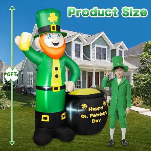 6ft st patricks day inflatables outdoor decorations, leprechaun, side view