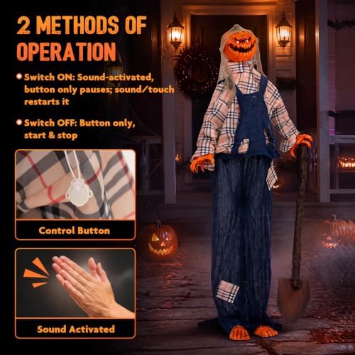 tangkula 5.3 ft animated halloween standing pumpkin scarecrow, front angle view