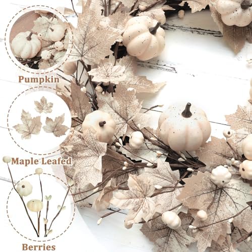 26 inch large foldable fall wreath for front, side view