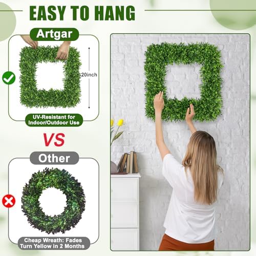artgar 20 inch realistic boxwood wreath, spring wreaths, front angle view