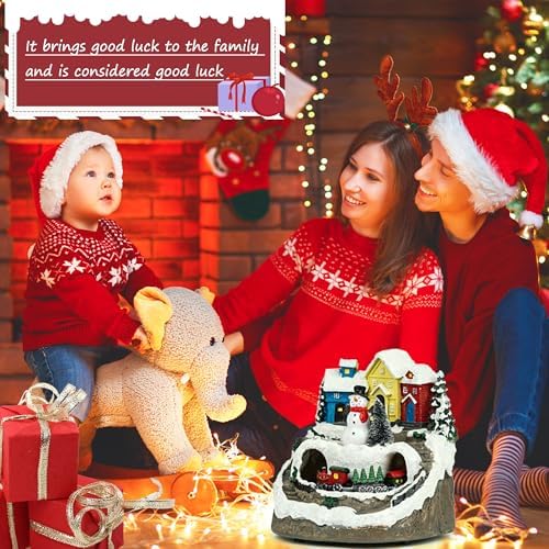 mxwcy christmas village house with moving train & on a desk or shelf