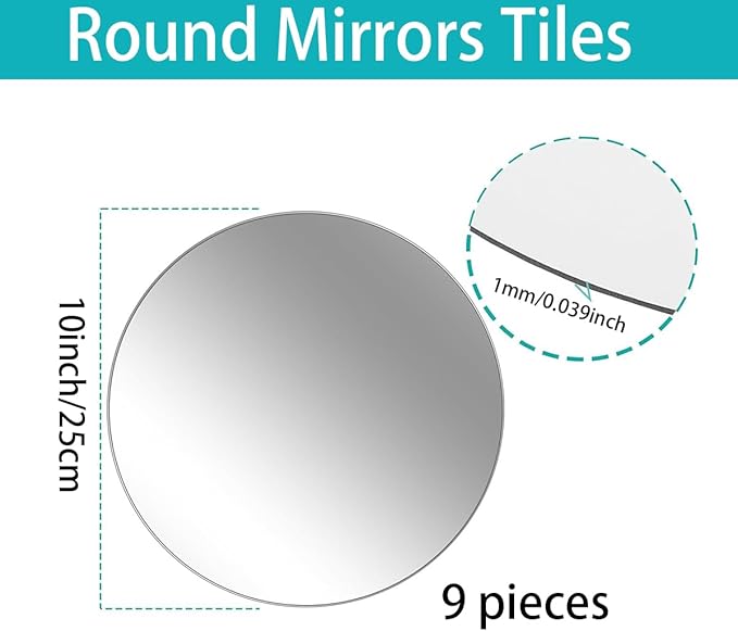9PCS Round Mirror Tiles for Centerpieces, 10inch Mirror Trays Flat Circle Mirrors for Tables Mirror Centerpieces, Circle Mirror Candle Plates for Table Centerpieces Wedding Party Centerpieces