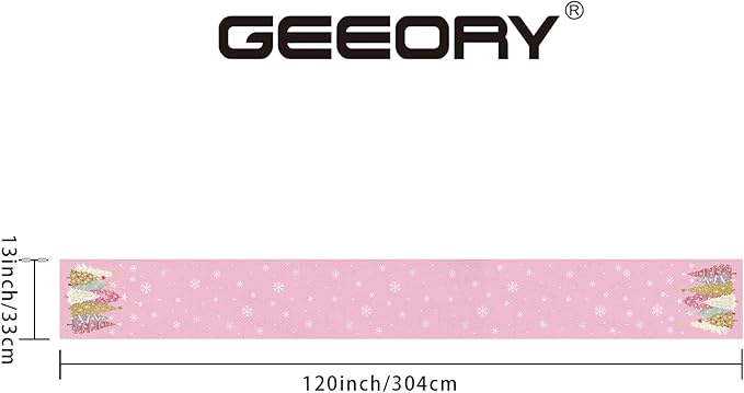 GEEORY Christmas Table Runner 13x120 Inch, Xmas Trees Snowflakes Holiday Decorative Farmhouse Table Decoration for Kitchen Dinning, Indoor Outdoor Dinner Party Decor (Pink) GT153-120