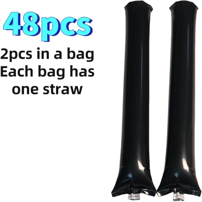 48pcs Round Head Boom Sticks Thunder Sticks Cheering Sticks Team Spirit Plastic Cheerleading Spirit Stick Clapper Inflatable Noise Maker Sports Supply (Black)