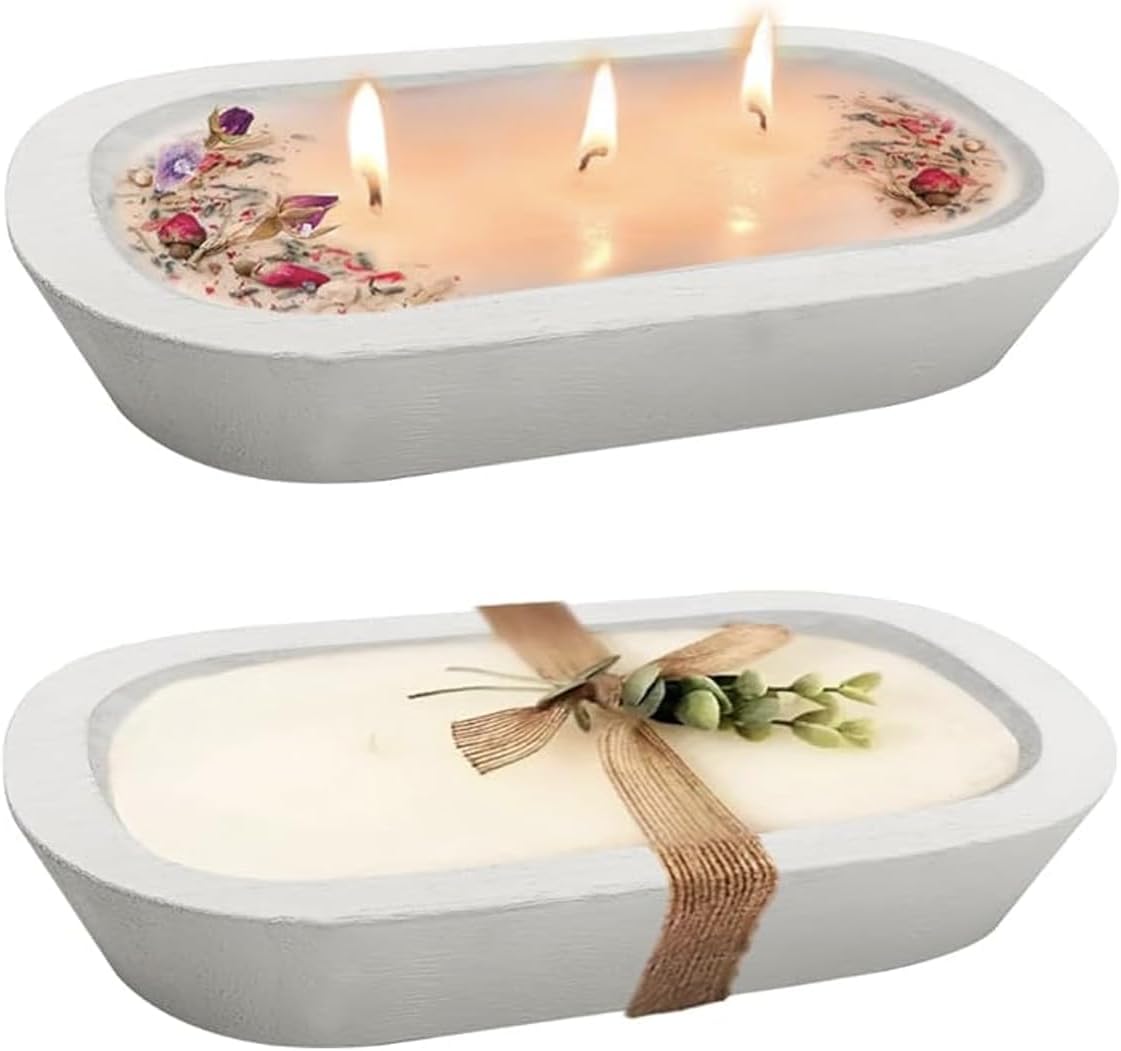 2 Pack 9.7in Dough Bowls for Candle Making Rustic Wooden Bowl Lightweight Candle Holder Empty Decorative Bowl Multi-use Storage Dough Bowl(Wicks Included)
