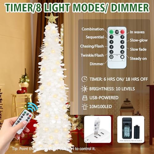 6 ft pop up christmas tree with 100, side view