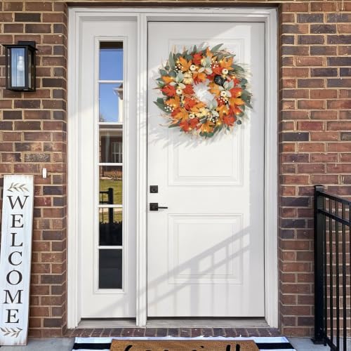 realistic fall wreath with lights/timer 24 inch fall, package contents