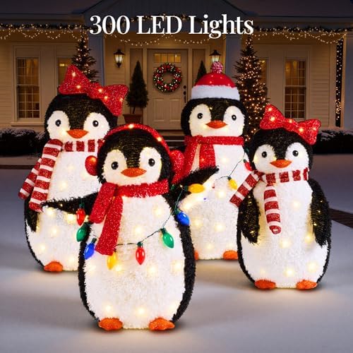 best choice products 4-piece lighted penguin family, large, side view
