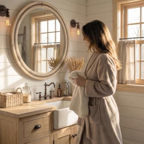 solid wood 30 inch round beaded vanity wall showing dimensions