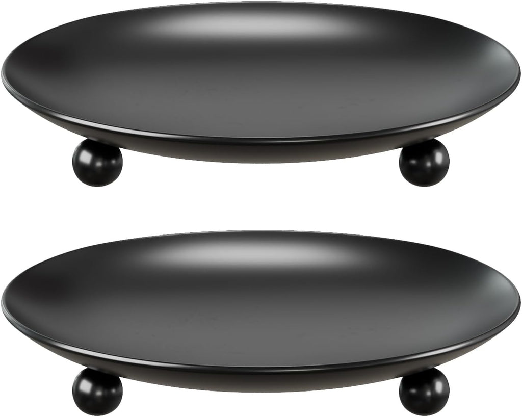 Black Candle Holders for Pillar Candles, Set of 2 Premium Metal Candle Plates Candle Stand for LED or Wax Candles, Decorative Pillar Candle Holder Dish for Table Centerpiece