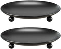 Black Candle Holders for Pillar Candles, Set of 2 Premium Metal Candle Plates Candle Stand for LED or Wax Candles, Decorative Pillar Candle Holder Dish for Table Centerpiece