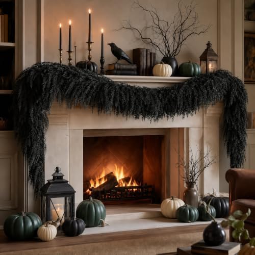 black halloween mantle garland decor gothic garlands for showing dimensions